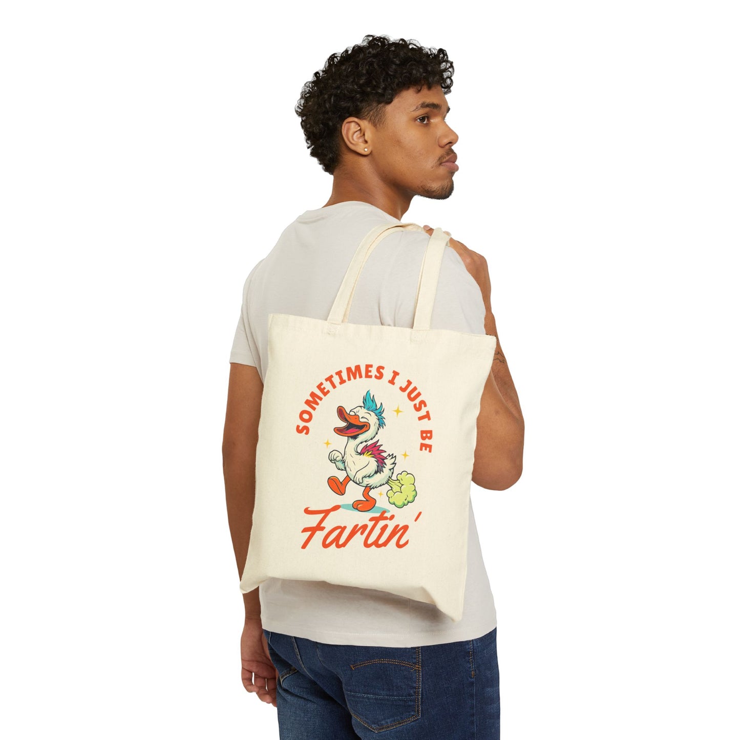 Tote Bag — "Sometimes I Just Be Fartin'" Funny Retro Cartoon Duck Canvas Tote