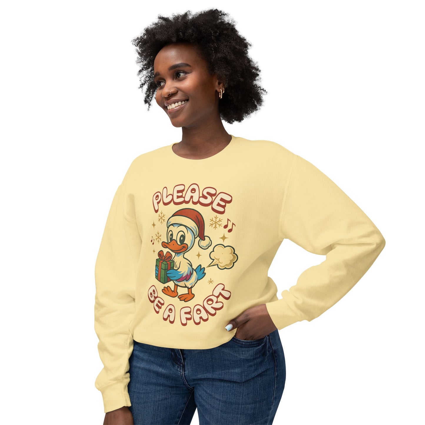 Please Be a Fart Duck Sweatshirt — Funny Holiday Duck Crewneck