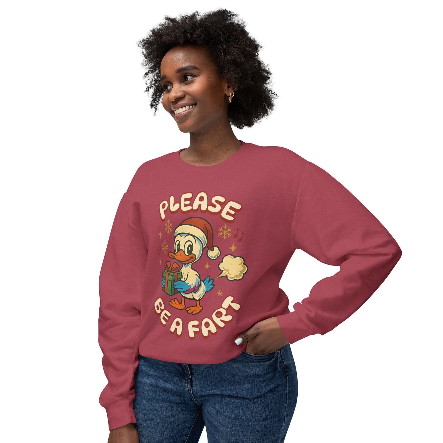 Please Be a Fart Duck Sweatshirt — Funny Holiday Duck Crewneck