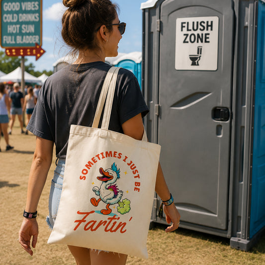 Tote Bag — "Sometimes I Just Be Fartin'" Funny Retro Cartoon Duck Canvas Tote